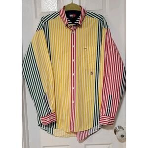 Vintage TOMMY HILFIGER Lion Crest Striped Casual Button Front Shirt 90s L
